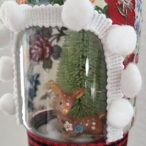 Festive Holiday Snow Globe with Deer and Tree Ornament